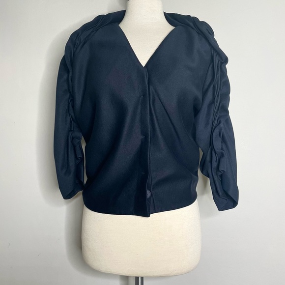 COS COLLECTION OF STYLE Button Up Ruffle Scuba Jacket - Picture 1 of 8